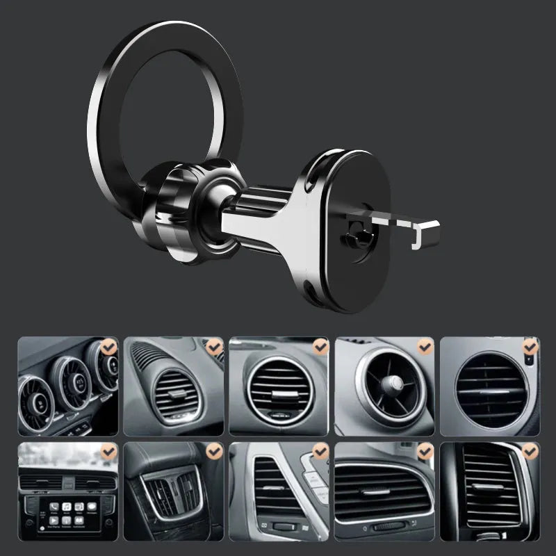 Black O-ring magnetic car phone holder for smartphones up to 6.8 inches