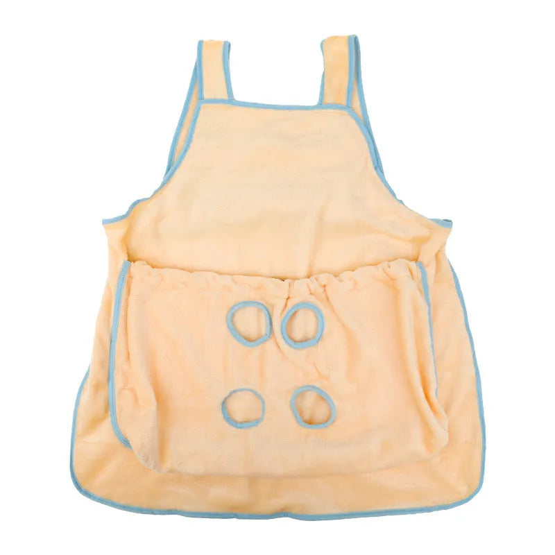 Plush pet carrier apron with adjustable neck strap and sleeping pocket for small cats and dogs