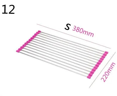 Stainless steel folding kitchen sink drain rack shown in a choice of colours