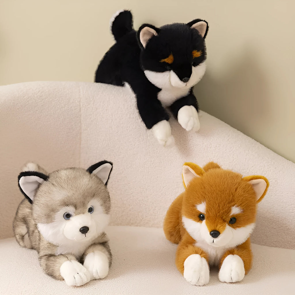 Lying posture simulation Shiba Inu plush doll in brown with soft short plush fabric and PP cotton filling