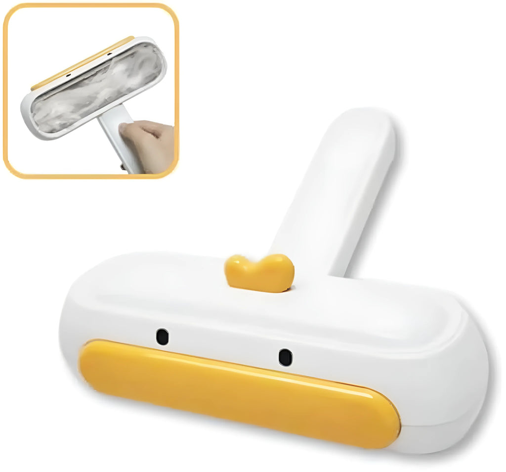 White portable pet hair remover with yellow duck design for furniture and car seats
