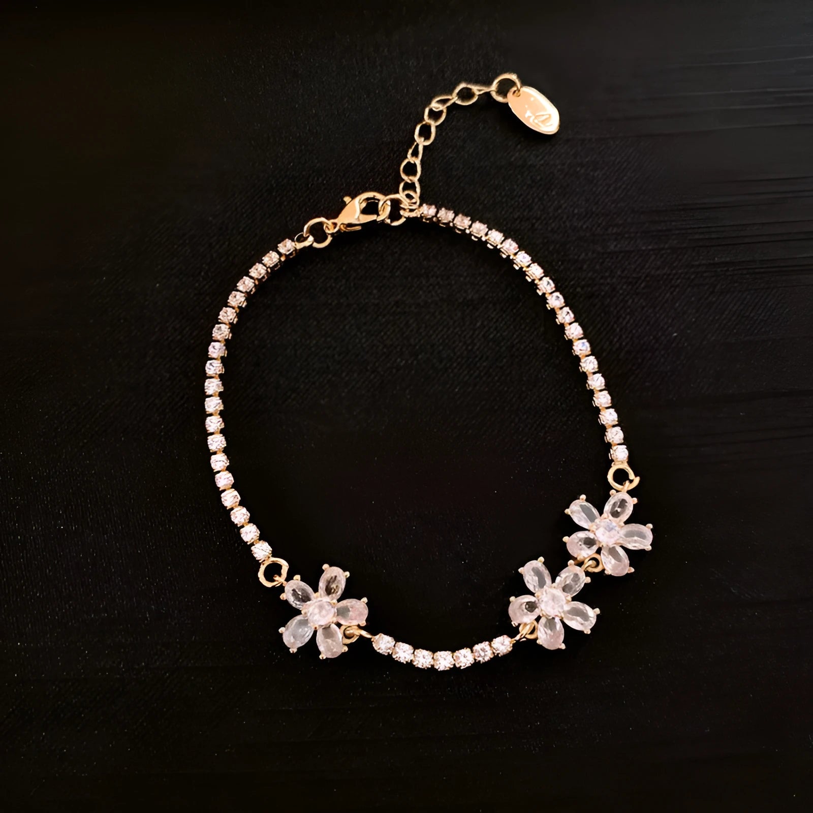 Women's gold geometric copper bracelet with inlaid zircon stones for office wear