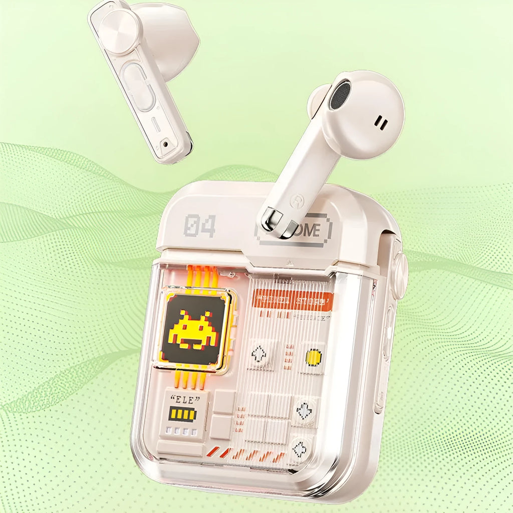 Retro video game Bluetooth headset in black with breathing light and compact design