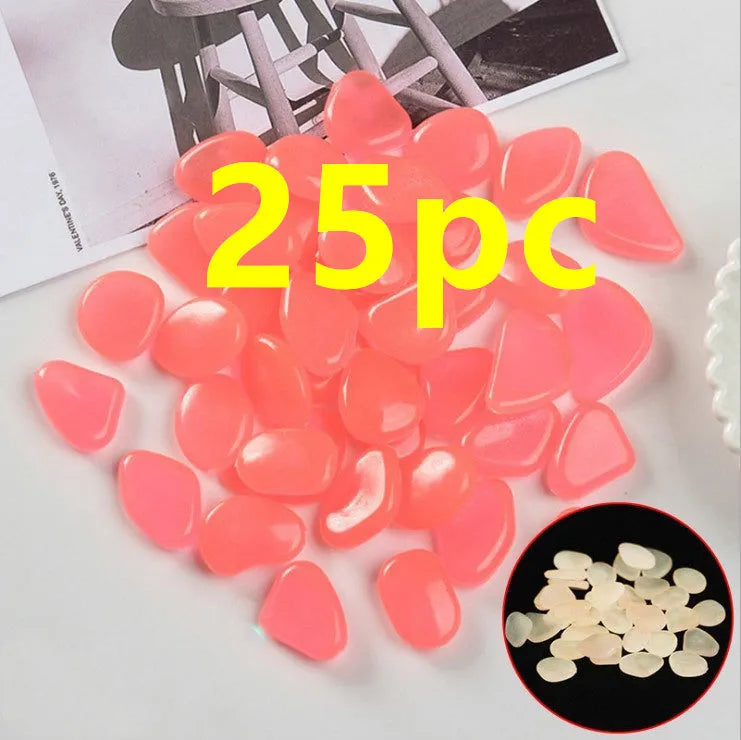 Luminous fluorescent aquarium and garden pebbles in mixed colours including dark purple, yellow, light blue, pink, orange