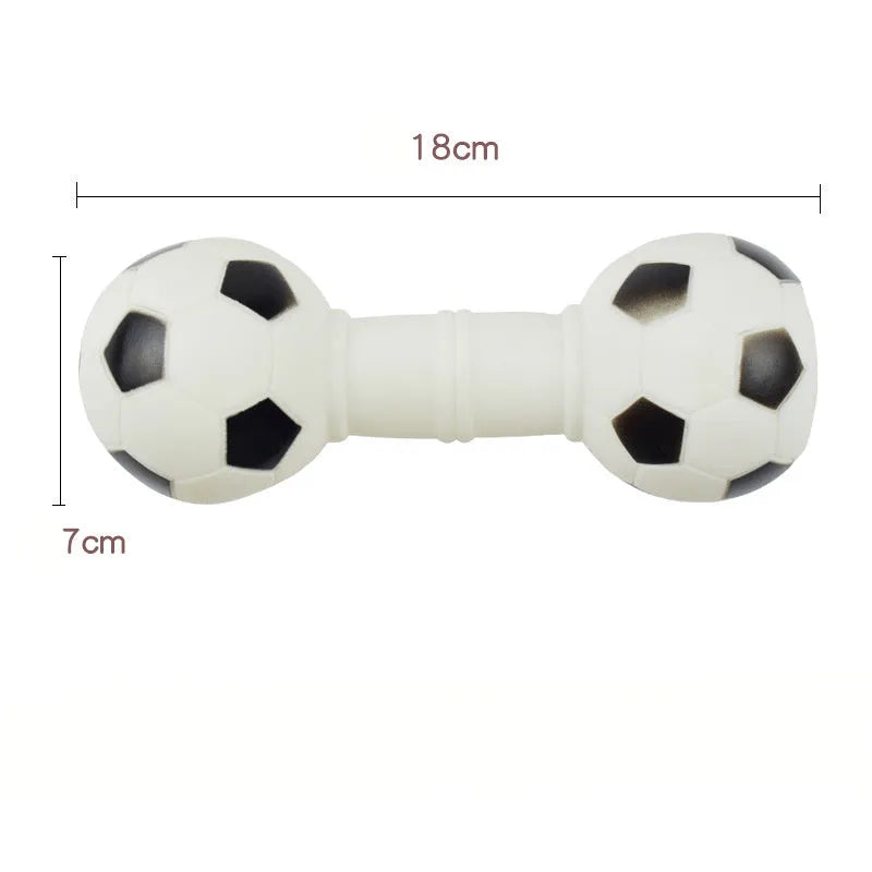 Colourful football and dumbbell shaped PVC squeaky dog chew toy