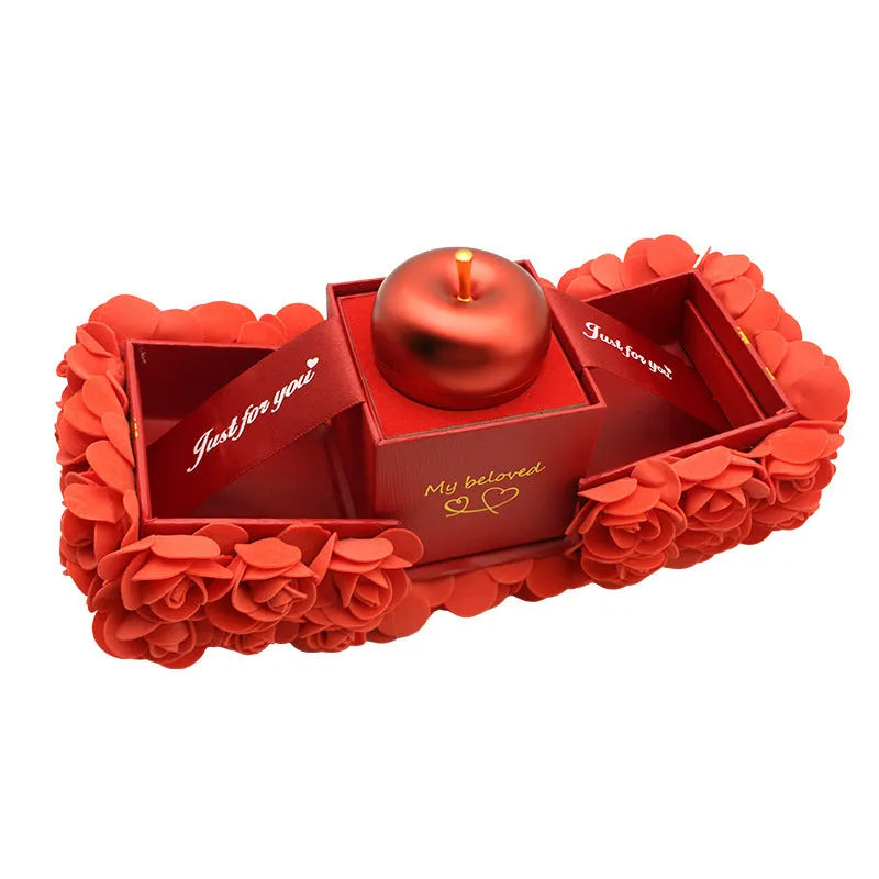 Handmade preserved soap rose gift box with crystal pendant necklace and aluminium alloy jewellery drawer