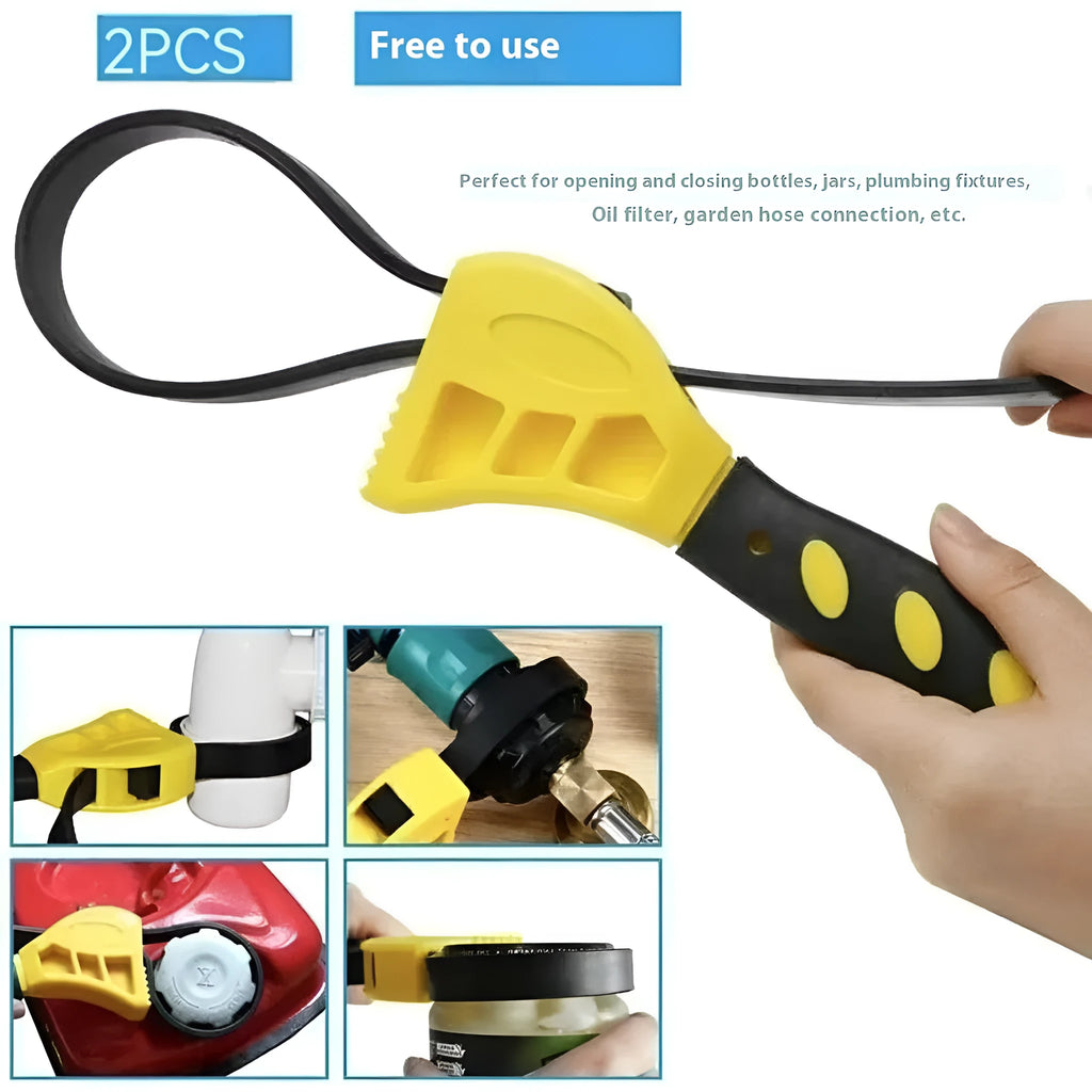 A 6-inch and 8-inch adjustable rubber strap wrench set on a white background.