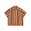 Ethnic woven Cuban collar shirt with contrast colours and drop-shoulder short sleeves