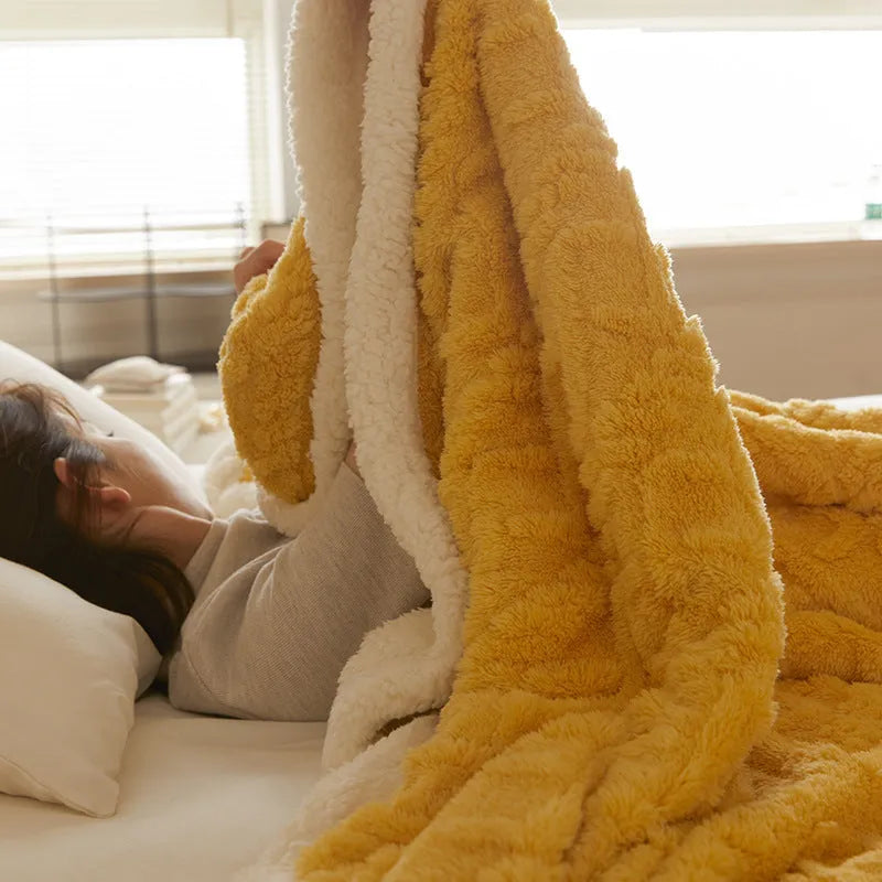 Polyester winter blanket in tea green colour showing thermal flannel texture and rectangular shape