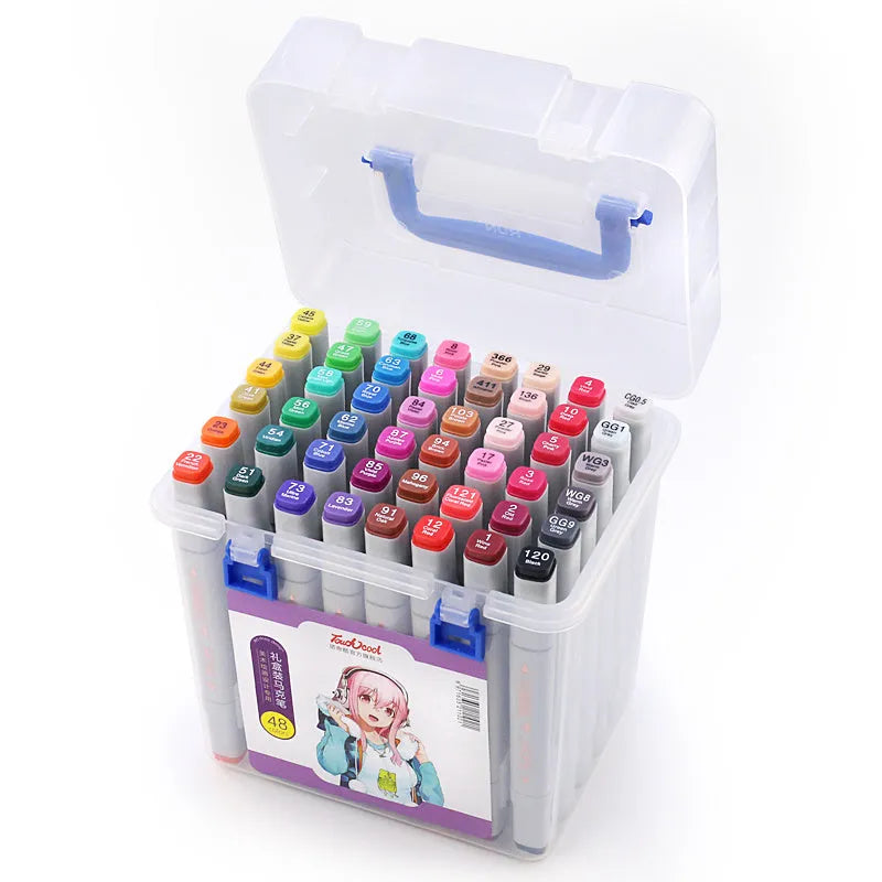 48-colour oily soft-tip marker set with round and oblique heads for hand-painted design work