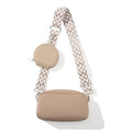 Soft black PU crossbody bag for women with a single shoulder strap and decorative sewing thread details.