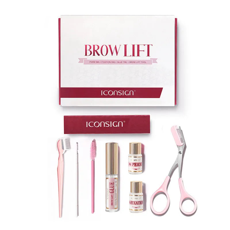Pink eyebrow perm set with quick ironing suit for eyebrow styling and grooming
