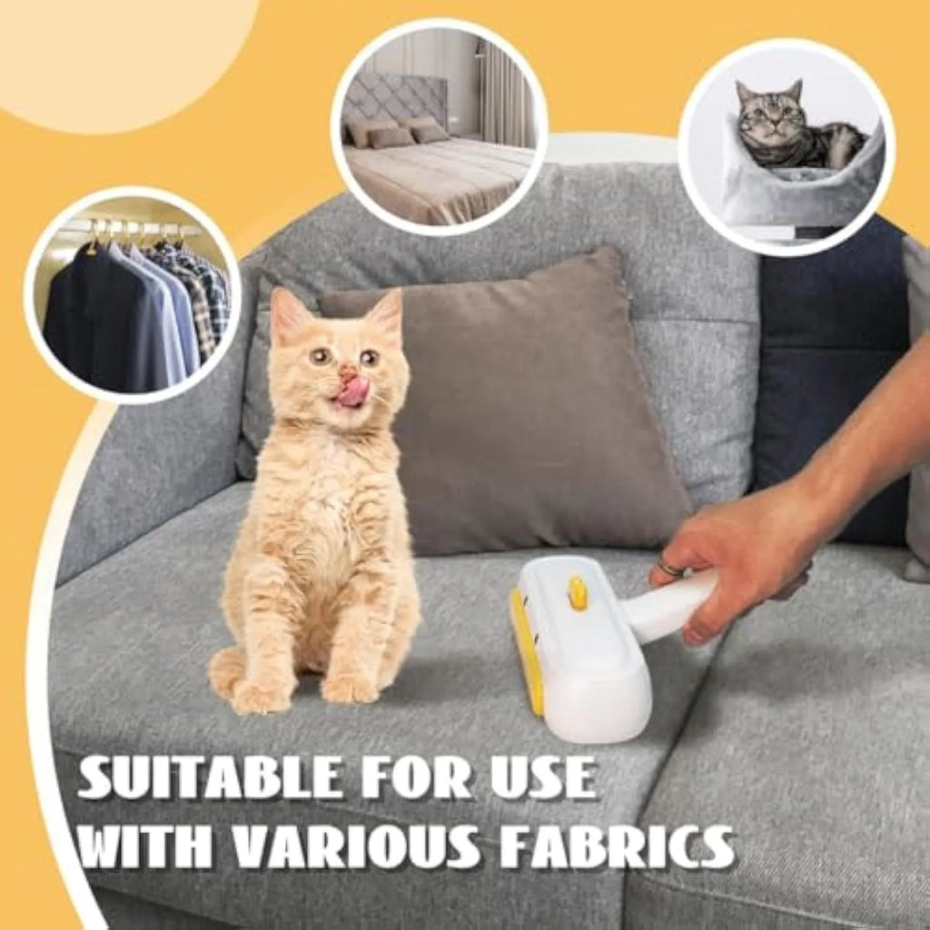 White portable pet hair remover with yellow duck design for furniture and car seats
