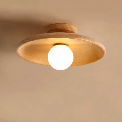 Solid wood and glass ceiling lamp in minimalist design with LED lighting