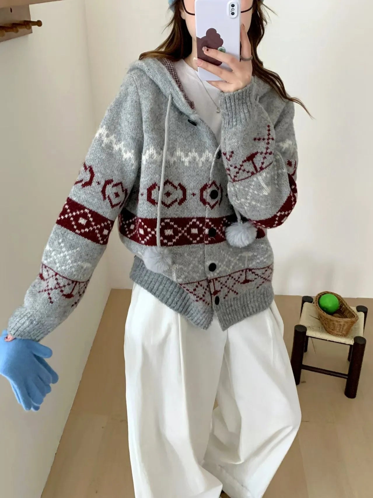 Women's plus size geometric pattern brocade sweater coat in loose fit beige colour