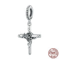 925 silver rose cross pendant on white background showing vintage faith design with 2.7cm height and 1.3cm width