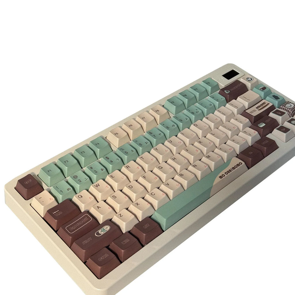 Matcha Theme plastic keycap set with five-sided sublimation printing for mechanical keyboards
