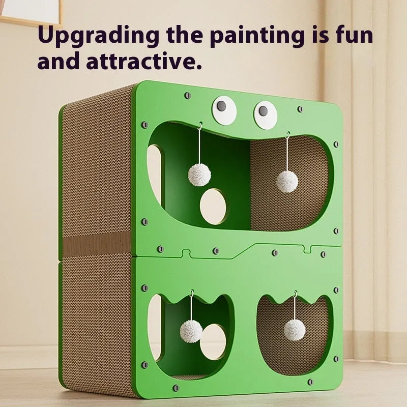 A double layer cat scratching board and nest in a cute owl design style