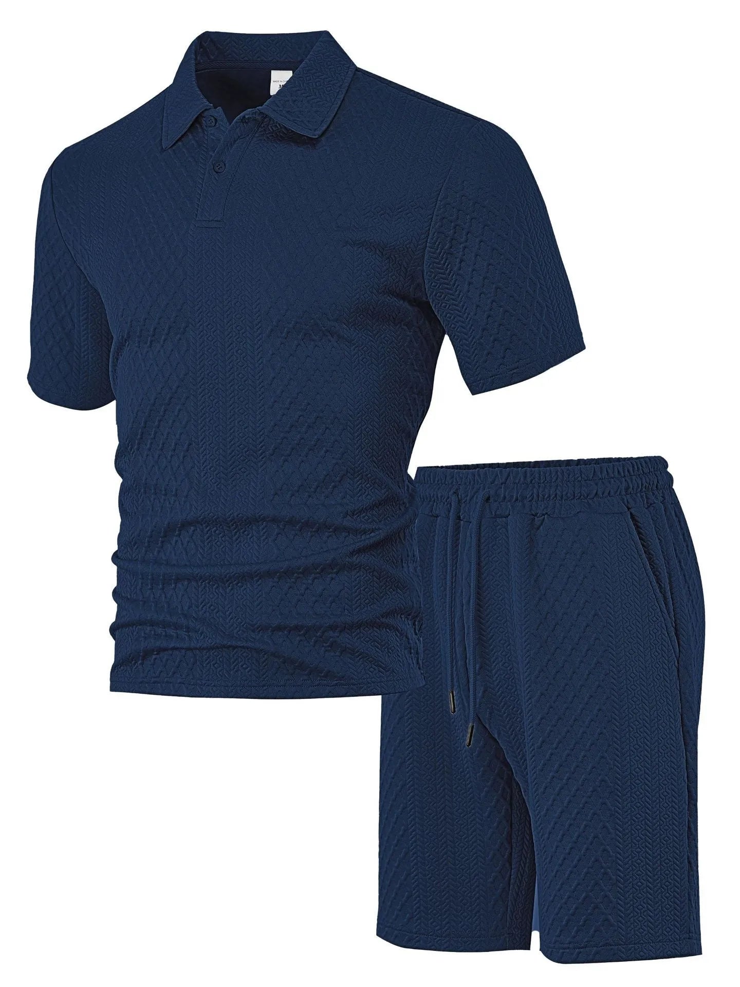 Men's pattern cloth casual short sleeve polo suit set with matching top and trousers in multiple colours
