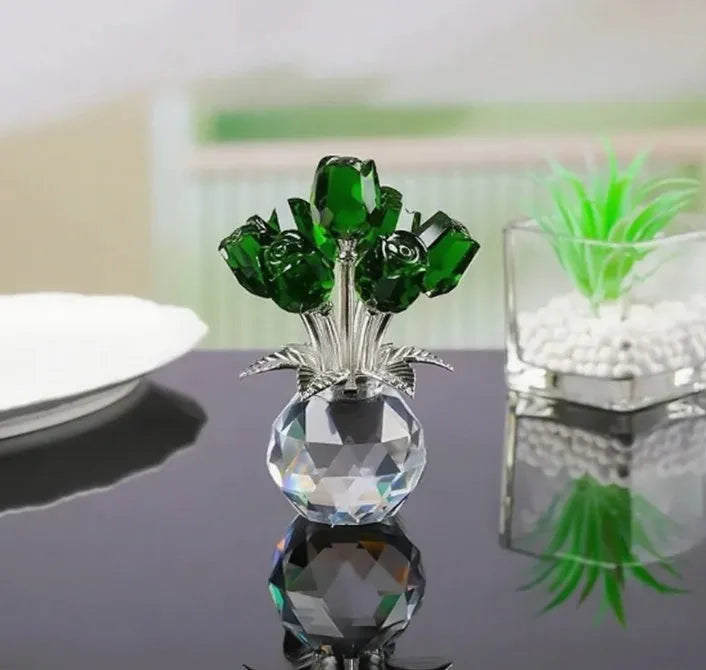 Handmade geometric crystal rose glass craft in Chinese style, shown in one of seven available colour options.