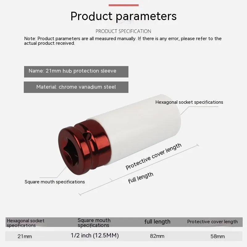 Single 45# steel hexagon impact socket for pneumatic wrenches in 17mm, 19mm, 21mm, or 22mm size.