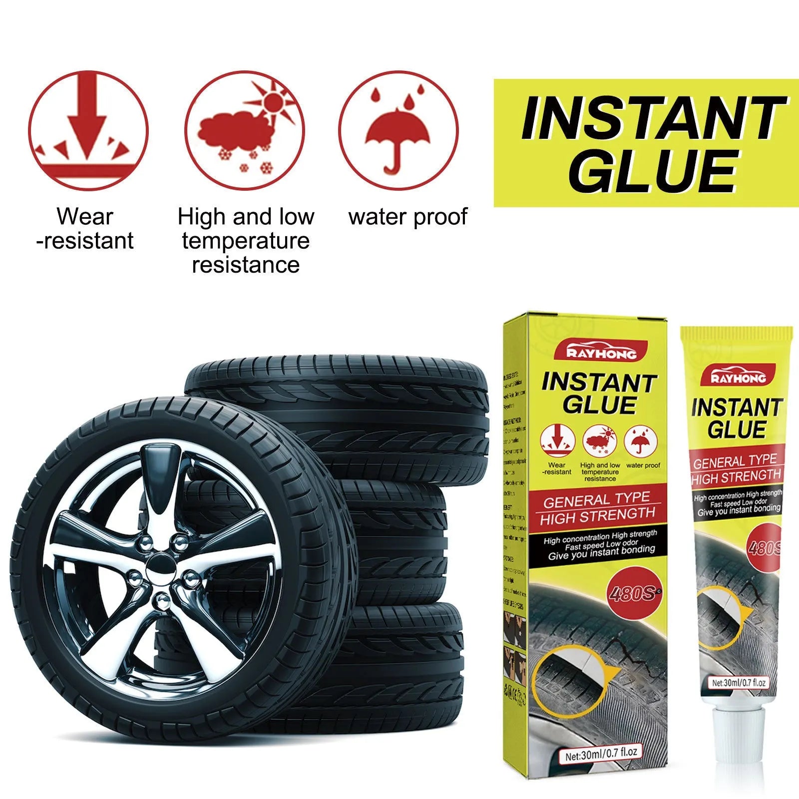 30ml tube of tyre repair glue adhesive sealant for puncture and crack repairs.