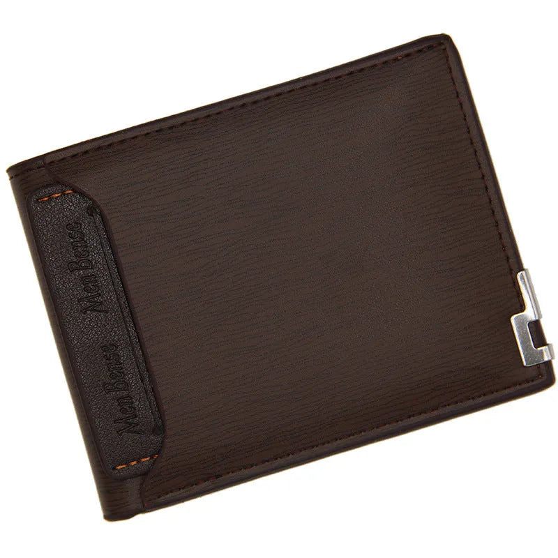 Men's iron-edge card-picking short wallet in PU material with compact design