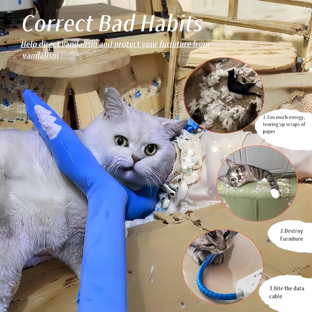 70cm blue plush cat wand toy with foam-filled head for interactive pet play