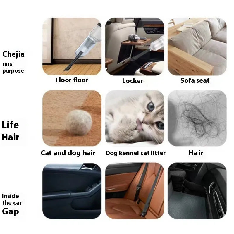 Black handheld portable wireless car vacuum cleaner with USB charging port