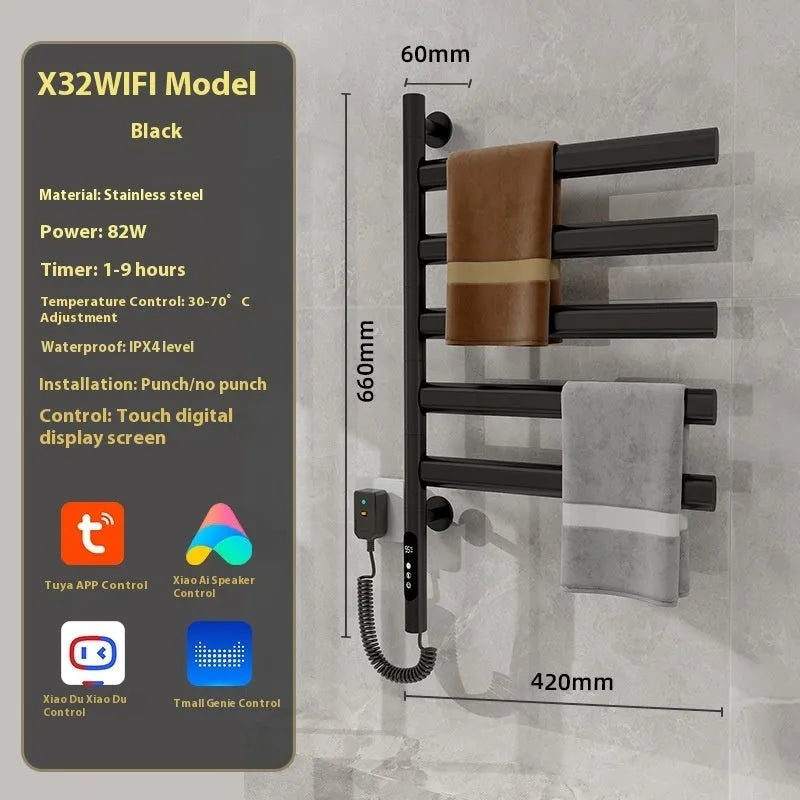 Electric towel rack punch-free stainless steel 5 layers 20kg constant temperature WiFi smart black white gun gray