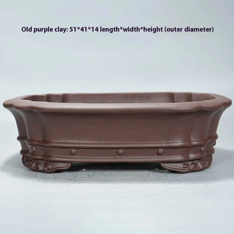 Handmade purple sand rectangular begonia flower pot with antique plain design measuring 51x41x14cm