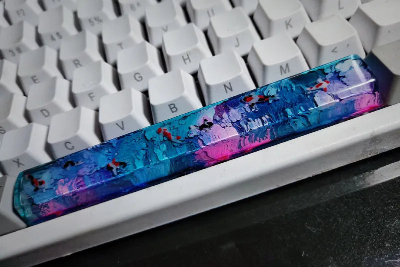Scenery koi fish pattern resin keycap for Cherry MX switch mechanical keyboard backspace position