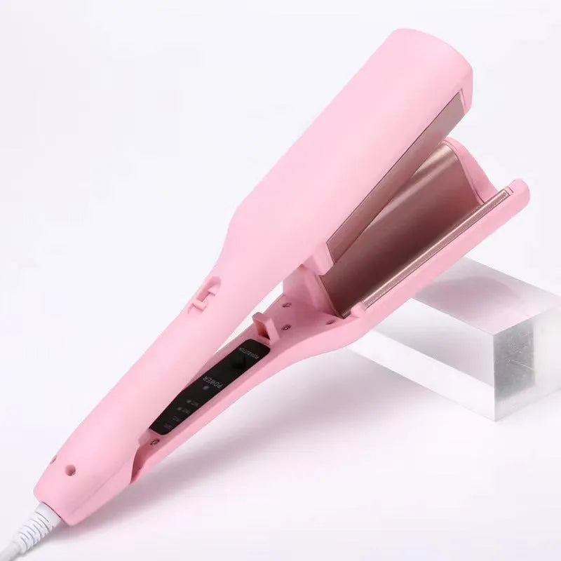 32mm deep wave hair curling iron in pink with 4 temperature settings and negative ion technology