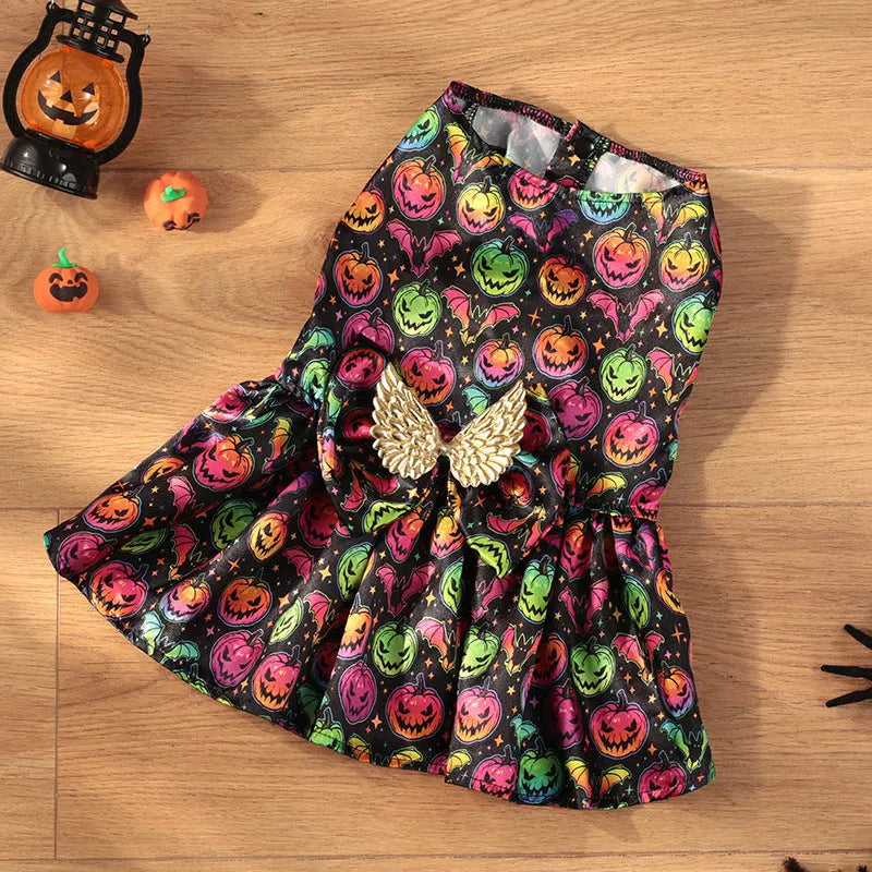 Halloween angel wings dog costume in bright pumpkin or bat colours