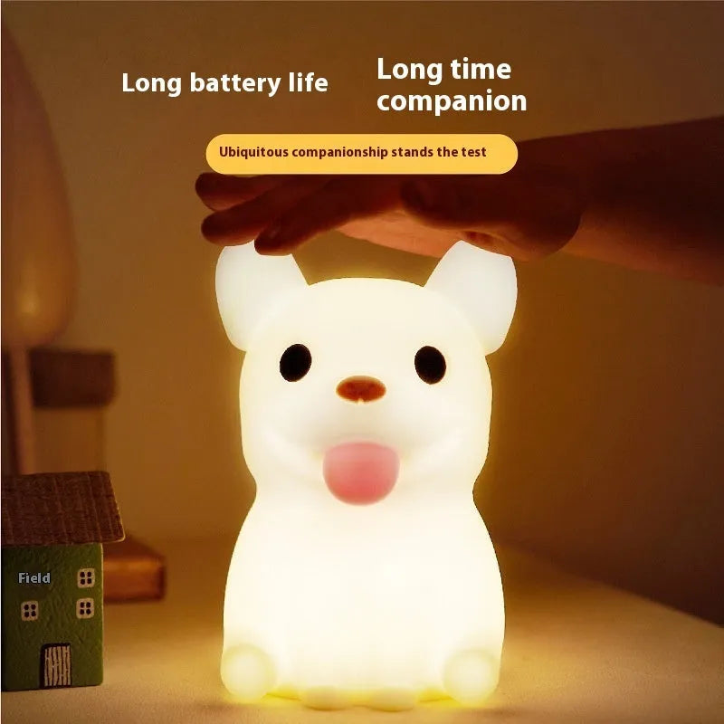 Cartoon animal USB night light with dimming control on bedside table
