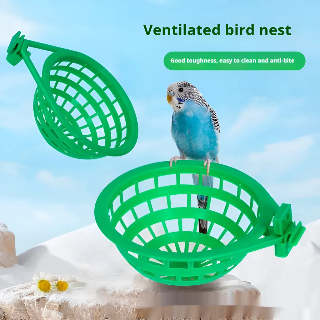 Plastic bird nest in green colour, split-proof design, easy clean surface for pet bird cages