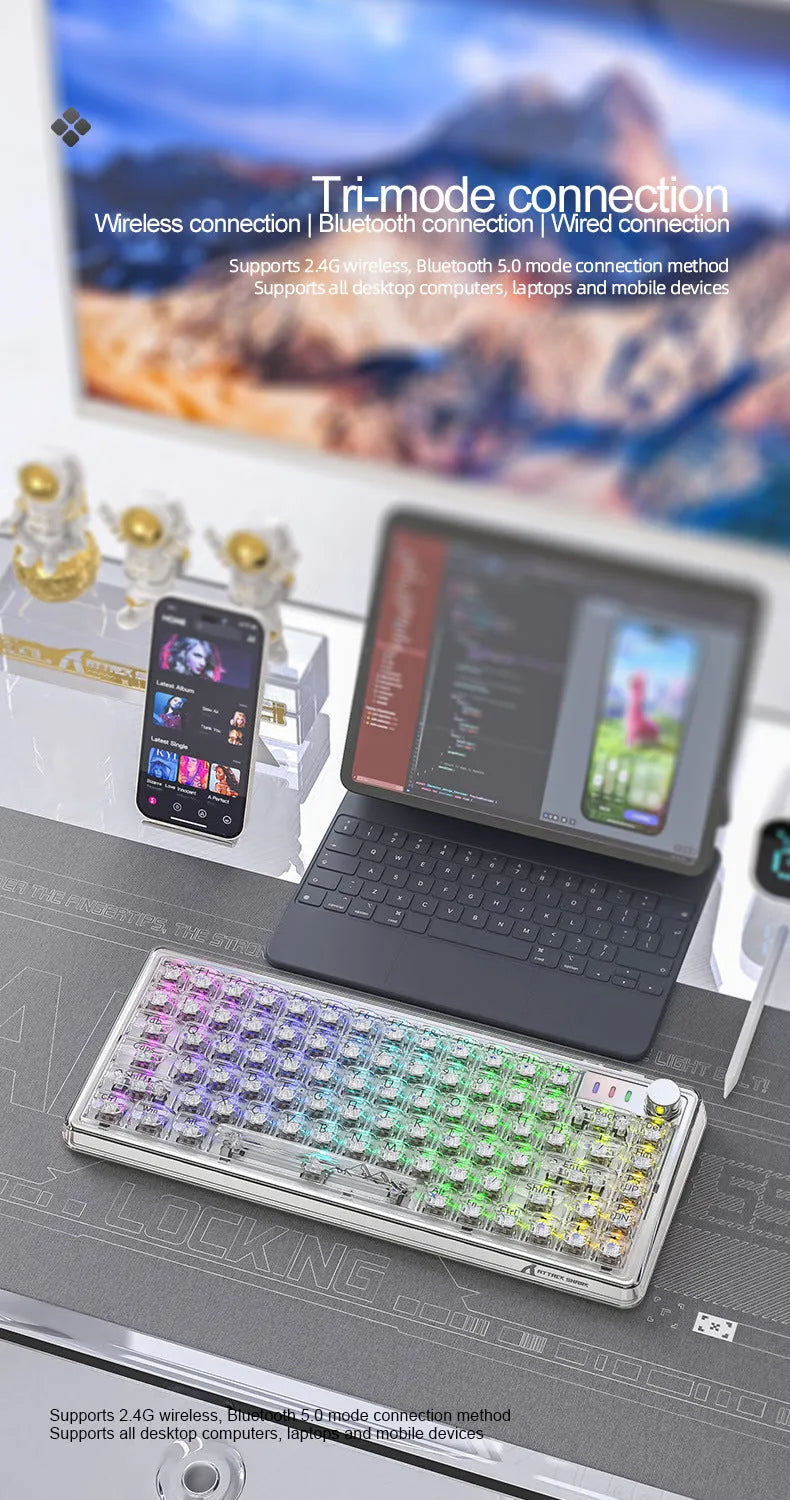 Attack Shark K75 RGB wireless mechanical keyboard with transparent case and RGB lighting
