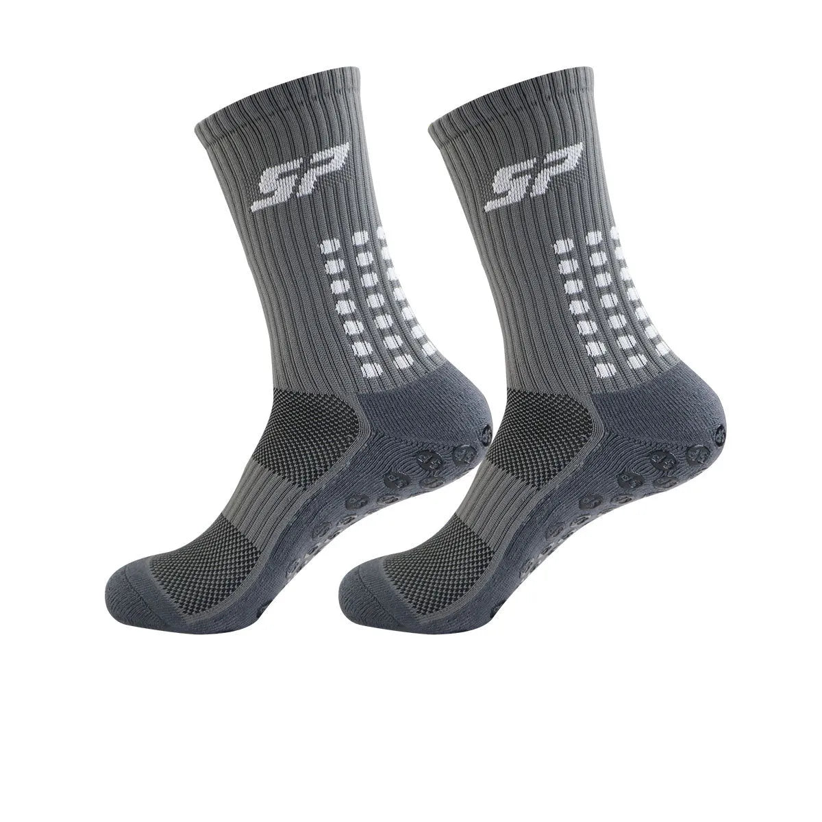 Non-slip nylon mid-calf socks for badminton and soccer in blue, shown on a white background