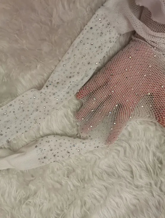 Women's fishnet stockings with diamond pattern in black, skin colour, and white thin nylon acrylic free size