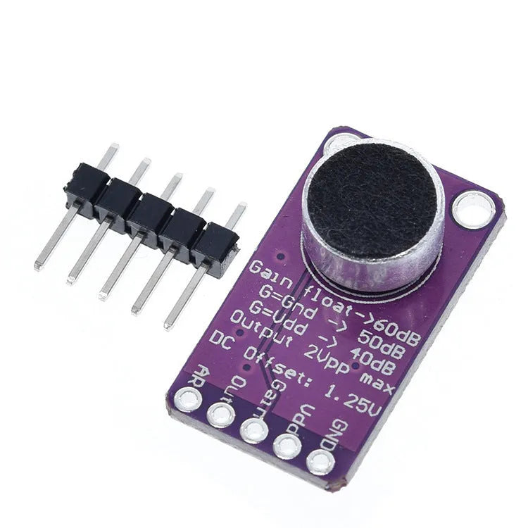 MAX9814 automatic gain control microphone amplifier module with CMA-4544PF-W electret condenser microphone