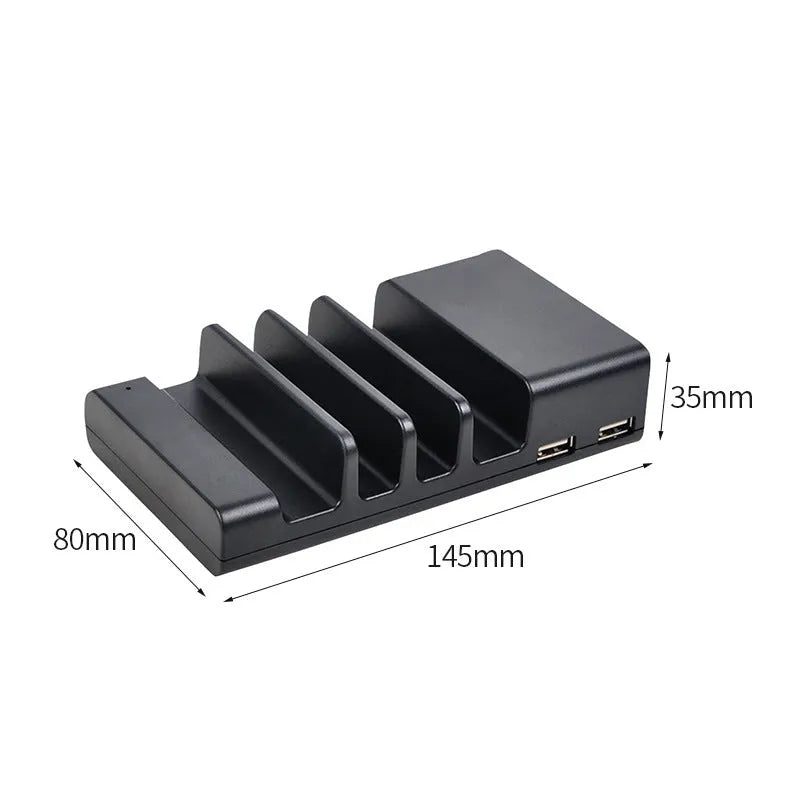 Black plastic Smart universal phone desktop fast charger with USB interface on white background