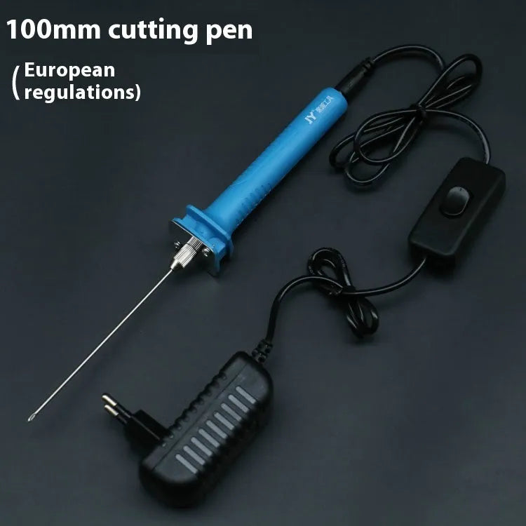 Blue electric heating cutter pen with plastic handle for cutting foam and pearl cotton.