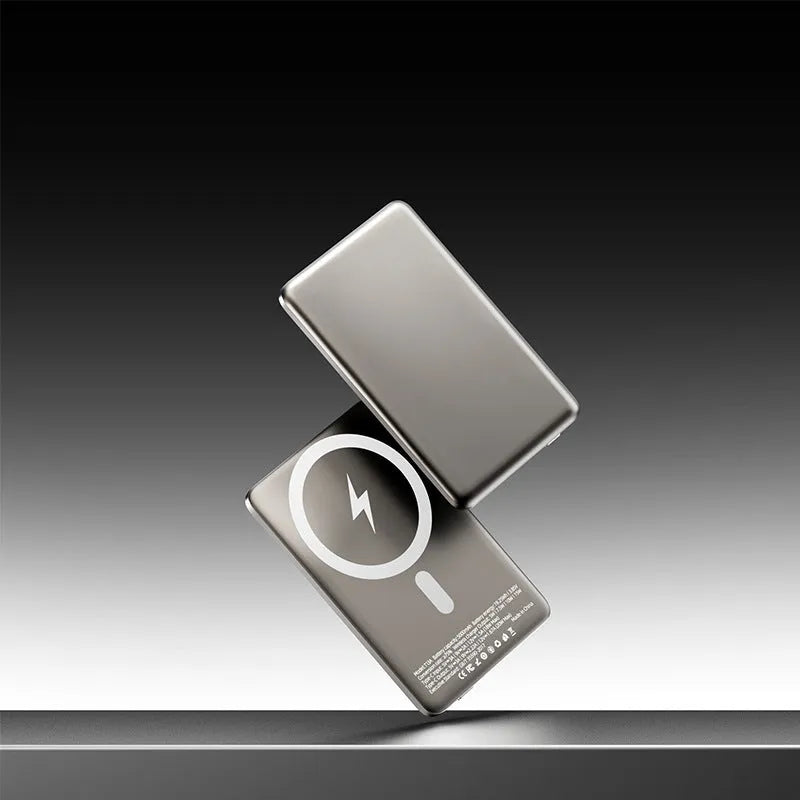Gun grey magnetic wireless power bank with 10000mAh capacity and ultra-thin 9mm alloy design