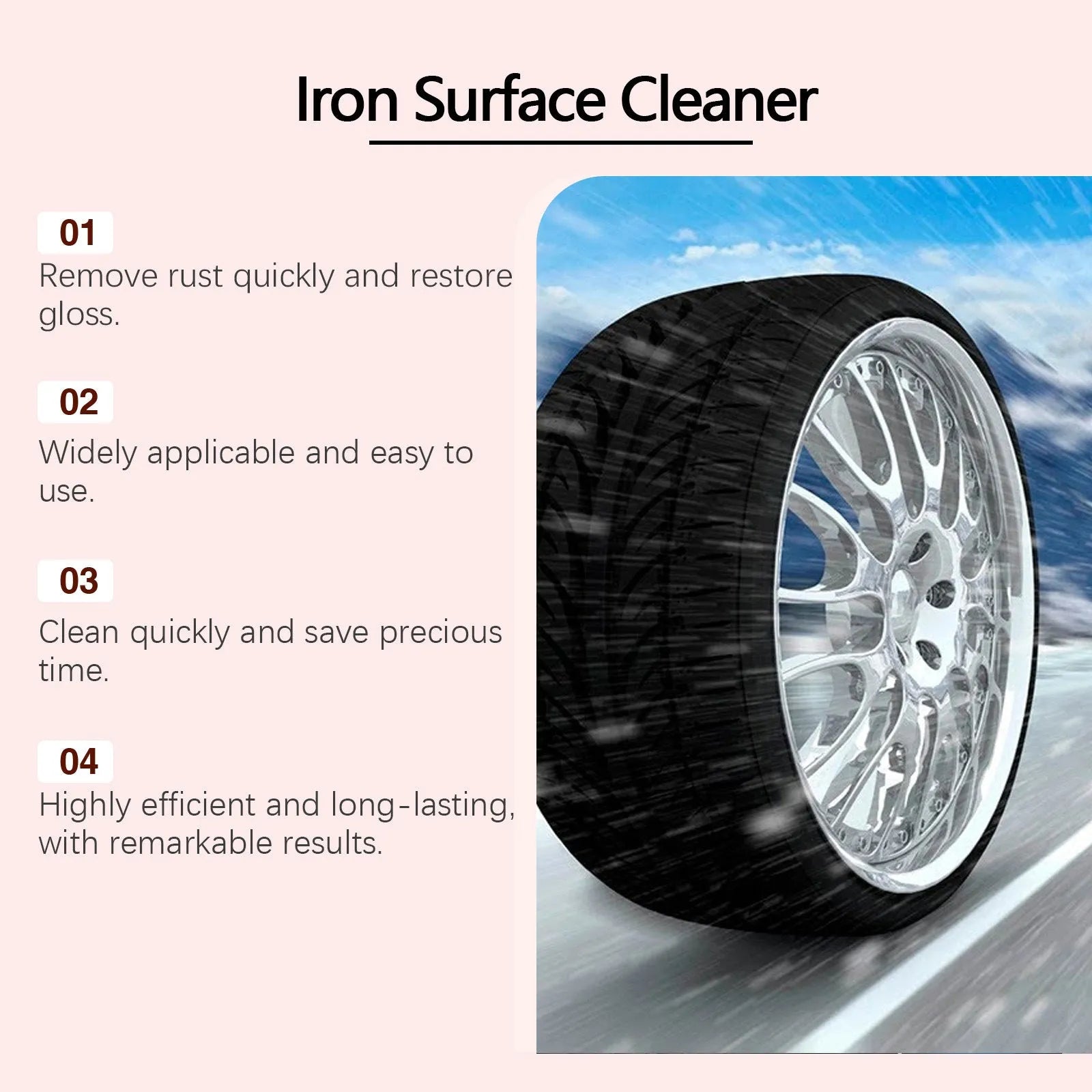 Car wheel hub rust removing cleanser 120ml bottle with sponge mop on a white background