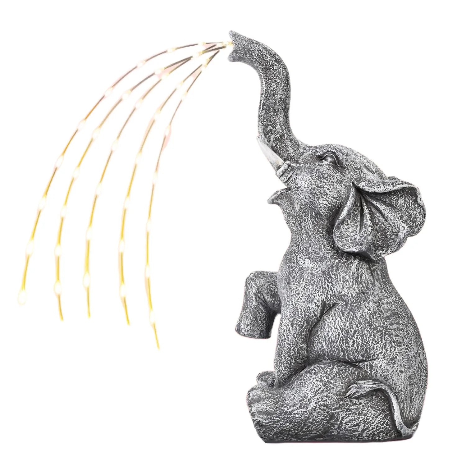 Modern grey resin elephant garden sculpture with integrated LED lighting strip