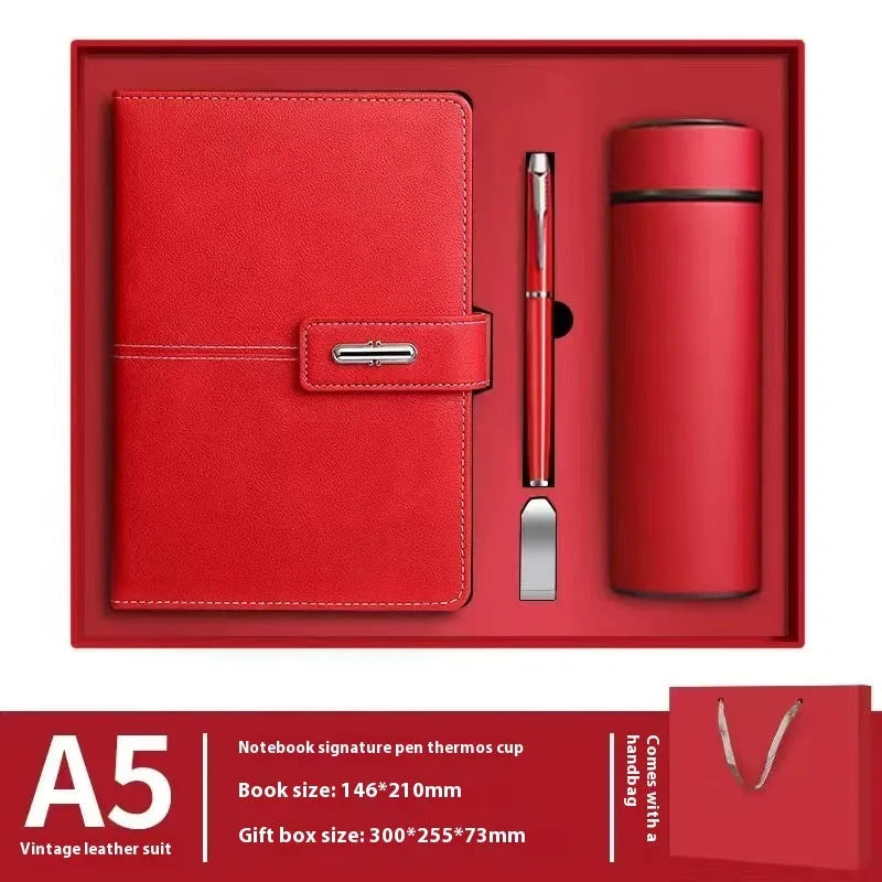 A5 notebook with PU leather cover in various colour options including black, red, green, blue, and orange