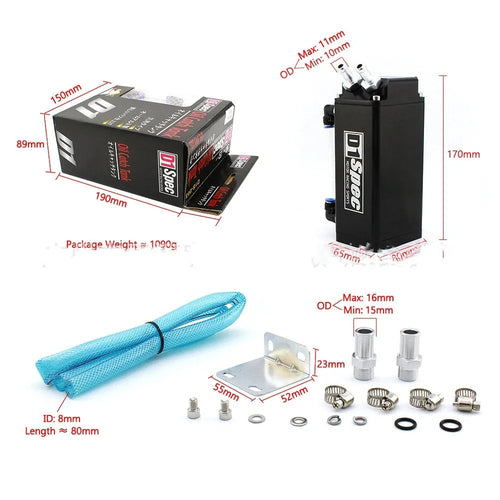 Car oil catch tank for engine modification in round and square models, available in four colours.