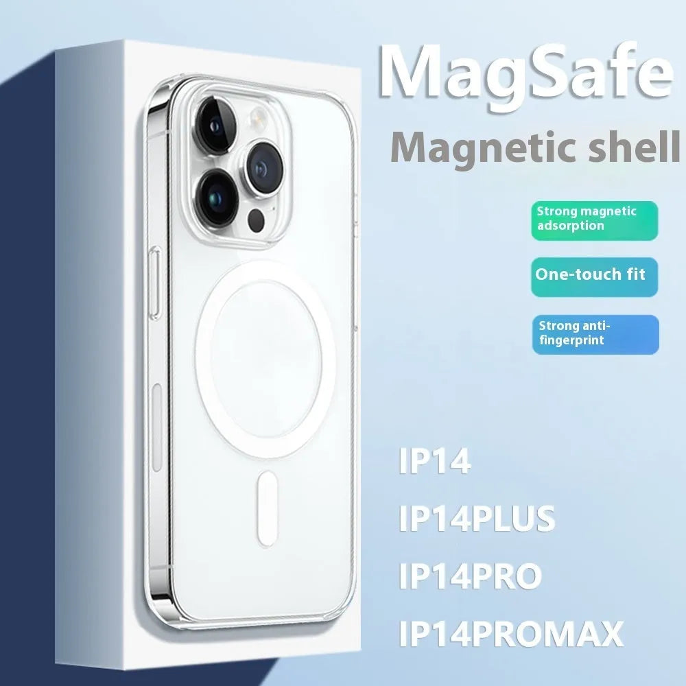 Straight edge airbag transparent magnetic phone case for Apple iPhone 16 and 16 Plus, PC material, simple style, clear colour