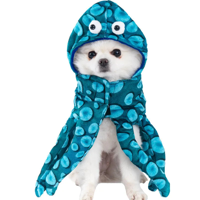 Halloween dog costume selection showing bat, clown, devil, and pumpkin designs for dogs.