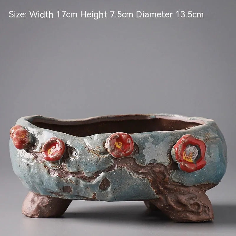 Hand-painted ceramic flowerpot with cute pastoral design for succulent plants